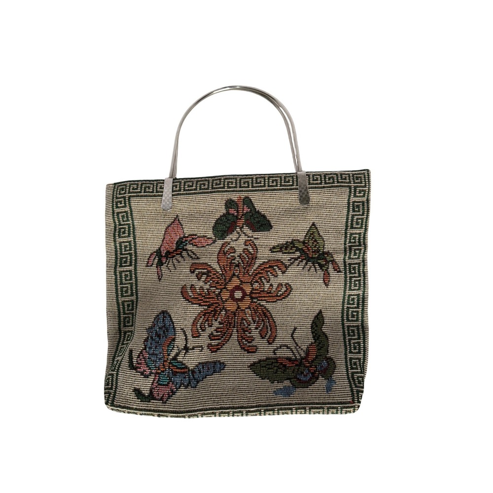 Vintage Floral Butterfly Tapestry Handbag – Boho Chic with Metal Handles‎